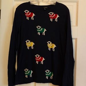 Talbots Navy Sweater with Multi Colored Sheep